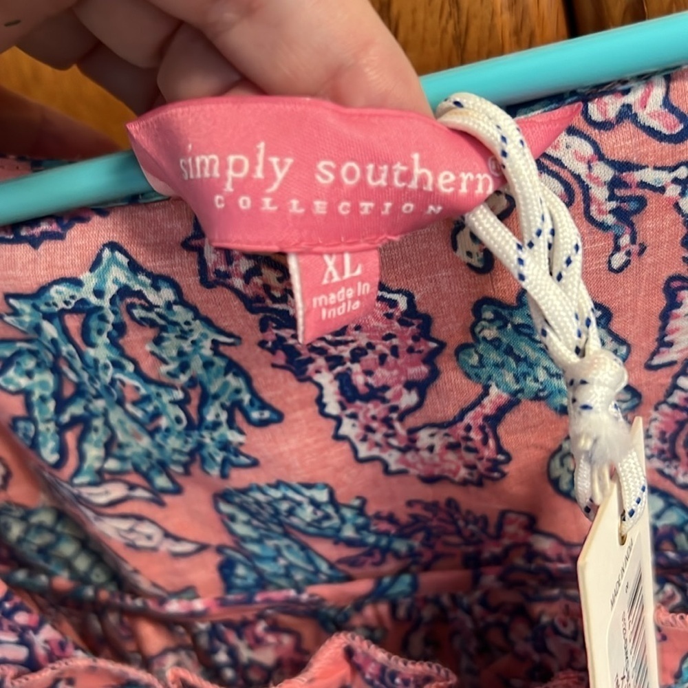 NWT Simply Southern Top Seahorses blue elastic waist sleeveless ruffle detail XL - Picture 11 of 13